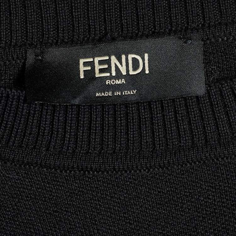 Pre Owned Fendi Black Wool Knit Zucca Detail Crew Neck Jumper M