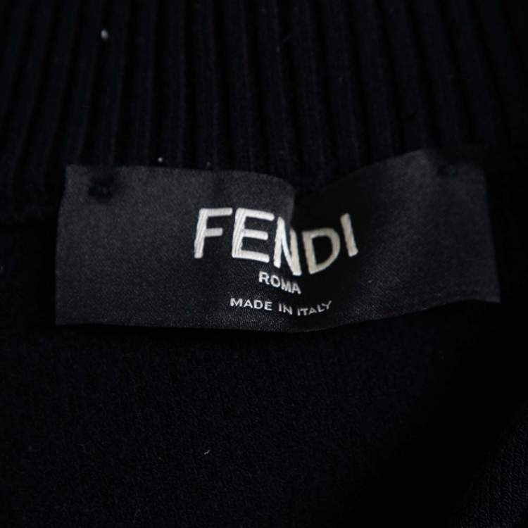 Pre Owned Fendi Black Wool Zucca Trimmed Long Sleeve Zip Front Jacket XXL