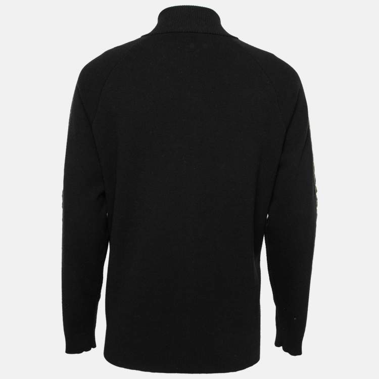 Pre Owned Fendi Black Wool Zucca Trimmed Long Sleeve Zip Front Jacket XXL