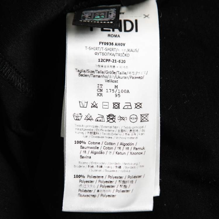 Pre Owned Fendi Black Cotton Logo Embroidered Short Sleeve T-Shirt M