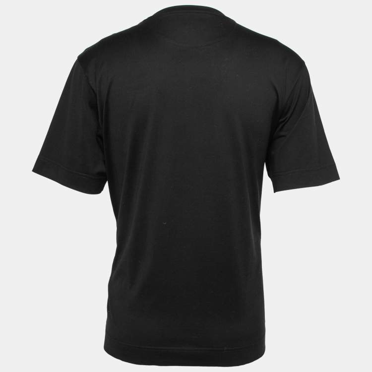 Pre Owned Fendi Black Cotton Logo Embroidered Short Sleeve T-Shirt M
