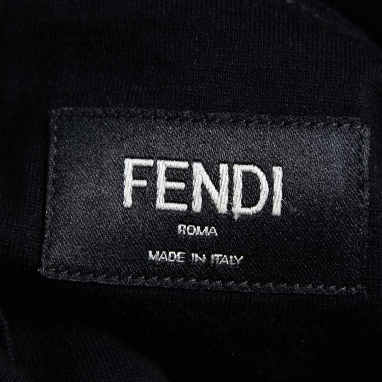 Pre Owned Fendi Black Logo Printed Cotton Crew Neck Short Sleeve T-Shirt XL