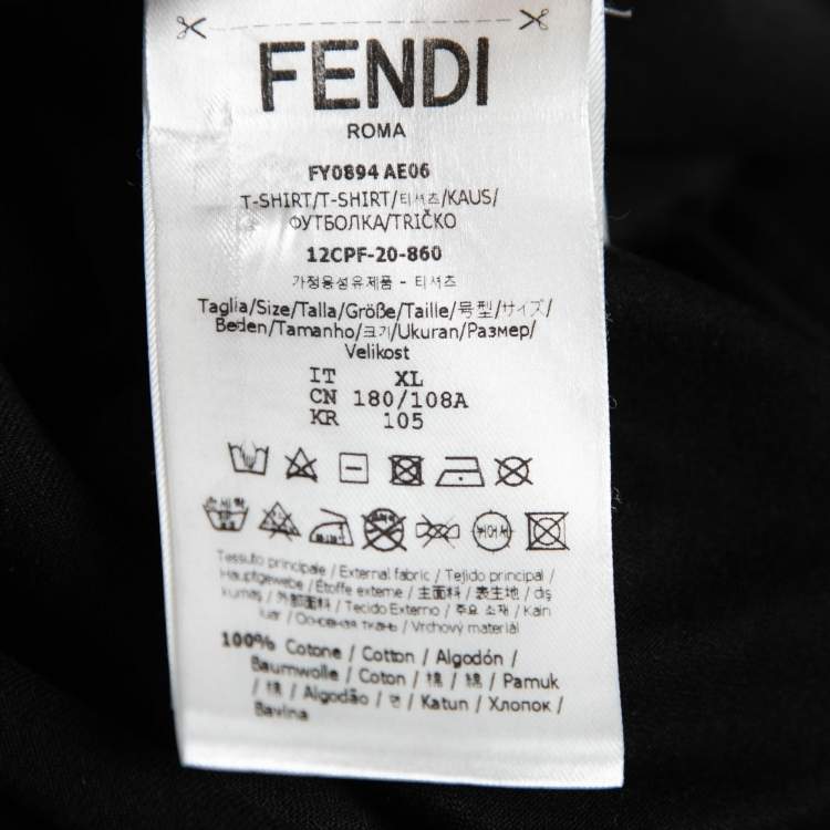 Pre Owned Fendi Black Logo Printed Cotton Crew Neck Short Sleeve T-Shirt XL