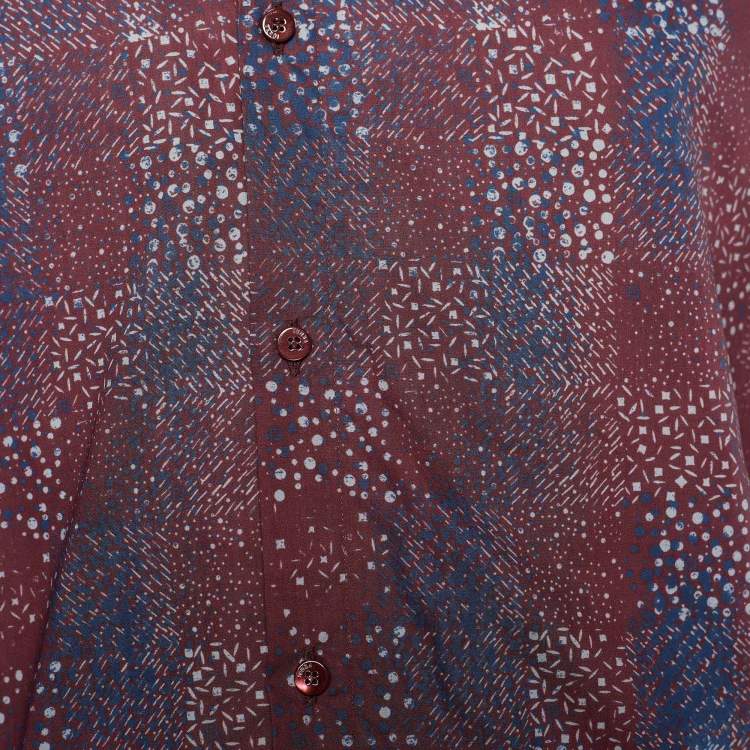 Pre Owned Fendi Burgundy Printed Cotton Full Sleeves Shirt M