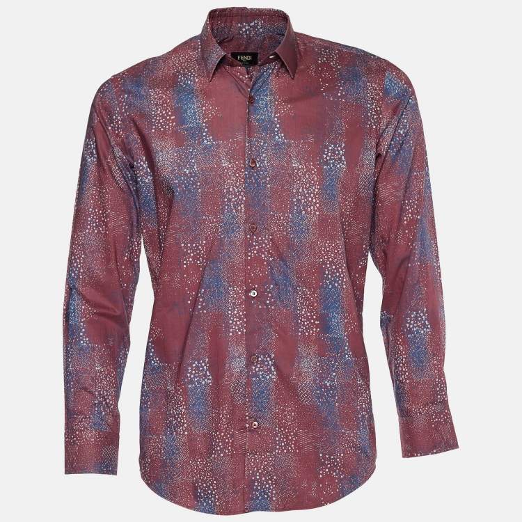 Pre Owned Fendi Burgundy Printed Cotton Full Sleeves Shirt M