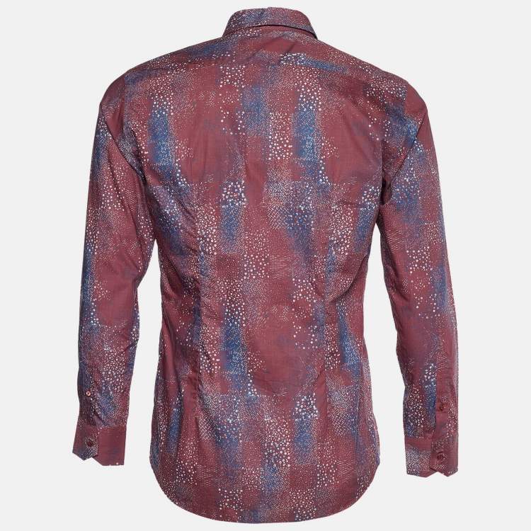 Pre Owned Fendi Burgundy Printed Cotton Full Sleeves Shirt M