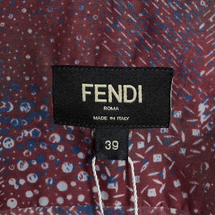 Pre Owned Fendi Burgundy Printed Cotton Full Sleeves Shirt M