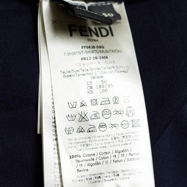 Pre Owned Fendi Blue Cotton Face Print T-Shirt L