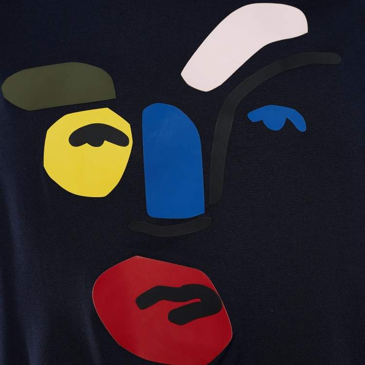 Pre Owned Fendi Blue Cotton Face Print T-Shirt L