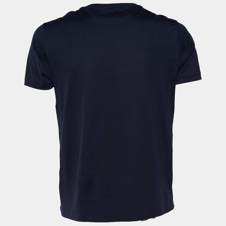 Pre Owned Fendi Blue Cotton Face Print T-Shirt L