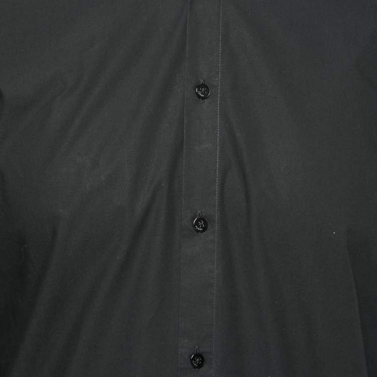 مملوكة مسبقًا Fendi Black Cotton Zucca Monogram Trimmed Button Front Shirt S