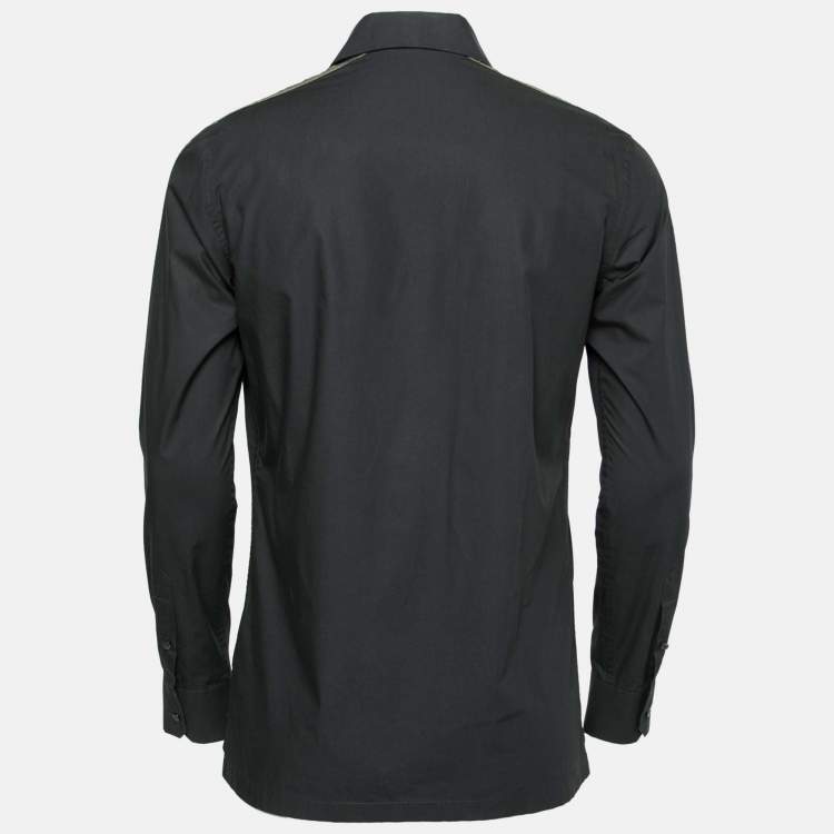 مملوكة مسبقًا Fendi Black Cotton Zucca Monogram Trimmed Button Front Shirt S