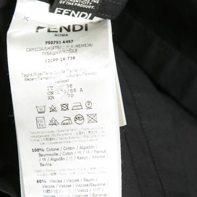 مملوكة مسبقًا Fendi Black Cotton Zucca Monogram Trimmed Button Front Shirt S