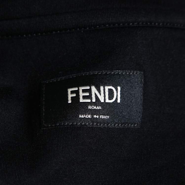 Pre Owned Fendi Black Cotton Logo Detail Short Sleeve T-Shirt S