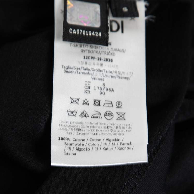 Pre Owned Fendi Black Cotton Logo Detail Short Sleeve T-Shirt S