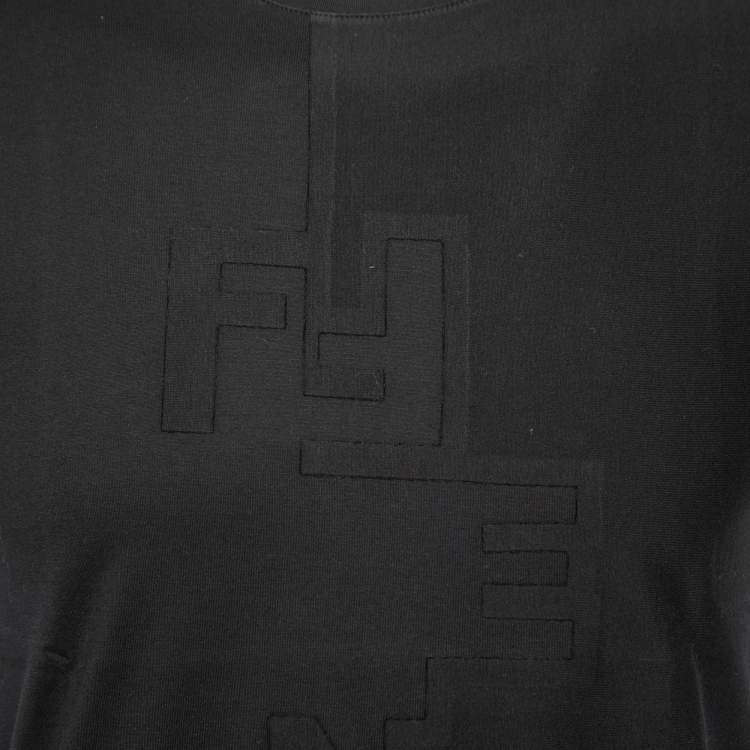 Pre Owned Fendi Black Cotton Logo Detail Short Sleeve T-Shirt S