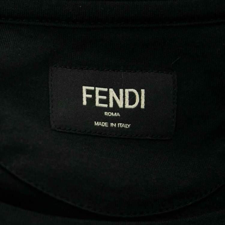 Pre Owned Fendi Black Cotton Monster Eye Patch Detail Crew Neck T-Shirt XS