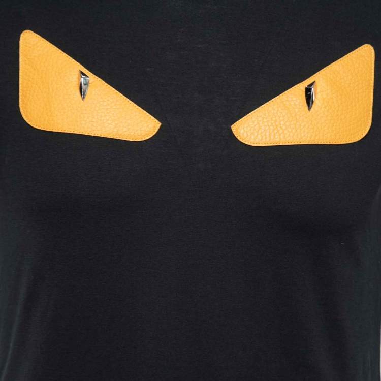 Pre Owned Fendi Black Cotton Monster Eye Patch Detail Crew Neck T-Shirt XS