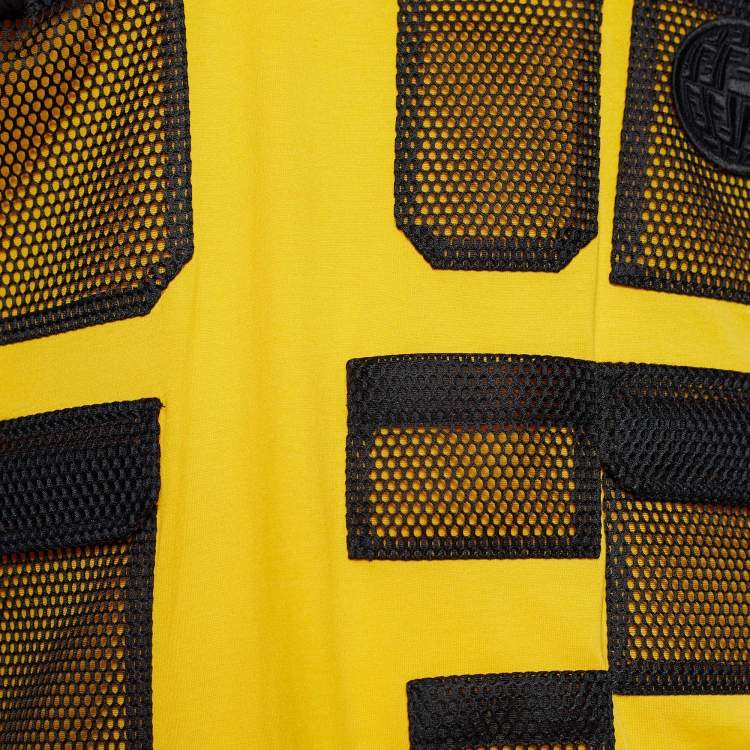 Pre Owned Fendi Yellow Cotton Multi Mesh Pocket Detail Oversized T-Shirt M
