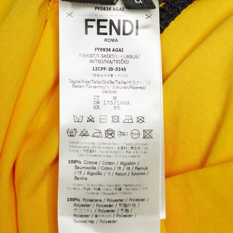 Pre Owned Fendi Yellow Cotton Multi Mesh Pocket Detail Oversized T-Shirt M