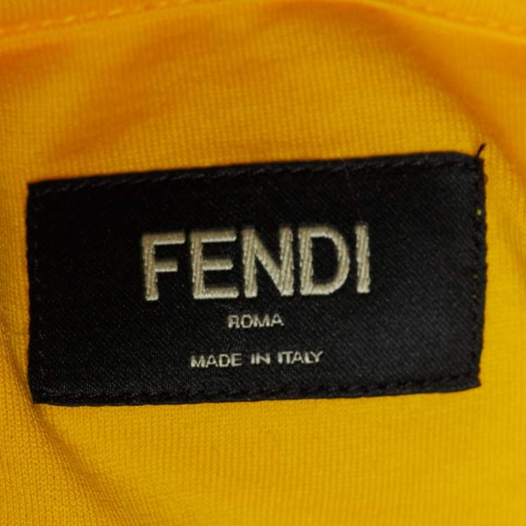 Pre Owned Fendi Yellow Cotton Multi Mesh Pocket Detail Oversized T-Shirt M