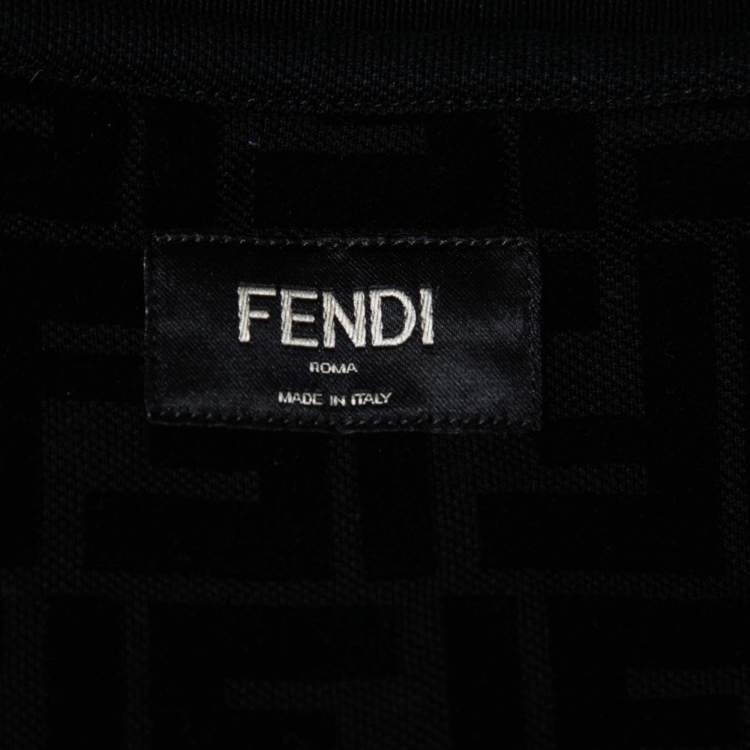 Pre Owned Fendi Black Cotton Pique Flocked FF Motif Short Sleeve T-Shirt XXL
