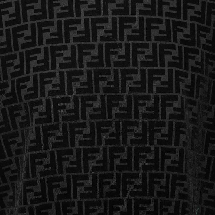 Pre Owned Fendi Black Cotton Pique Flocked FF Motif Short Sleeve T-Shirt XXL