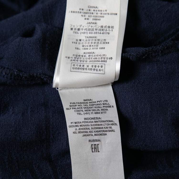 Pre Owned Fendi Blue Cotton Flocked FF Motif Short Sleeve T-Shirt XL