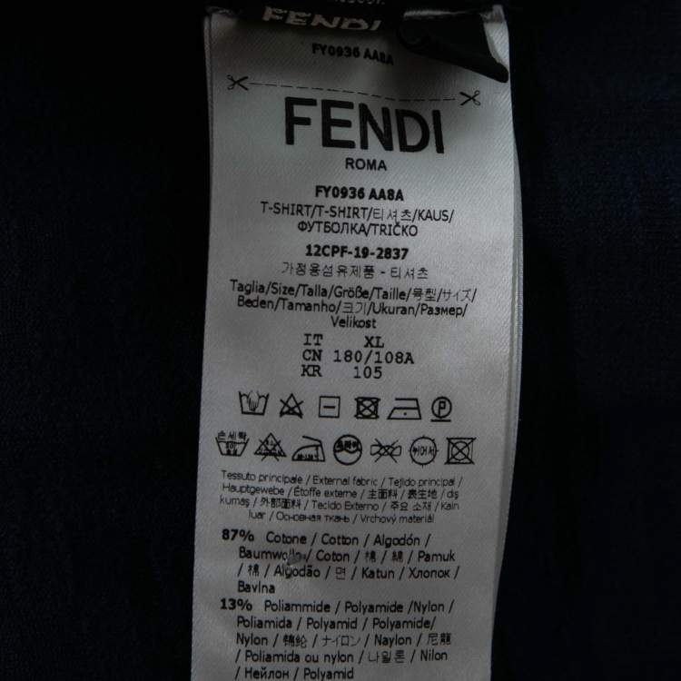 Pre Owned Fendi Blue Cotton Flocked FF Motif Short Sleeve T-Shirt XL
