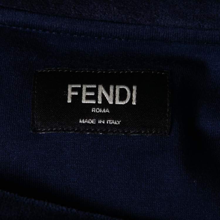 Pre Owned Fendi Blue Cotton Flocked FF Motif Short Sleeve T-Shirt XL