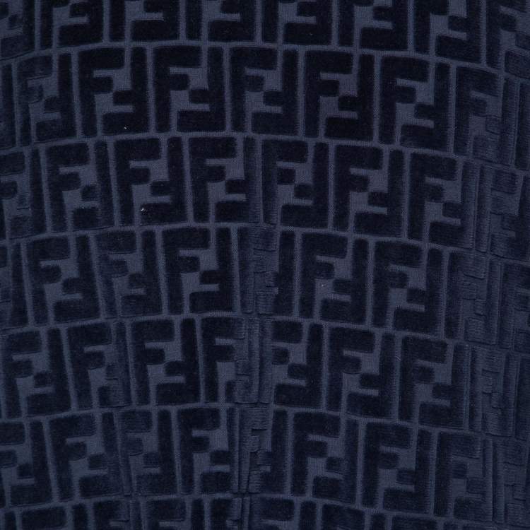 Pre Owned Fendi Blue Cotton Flocked FF Motif Short Sleeve T-Shirt XL