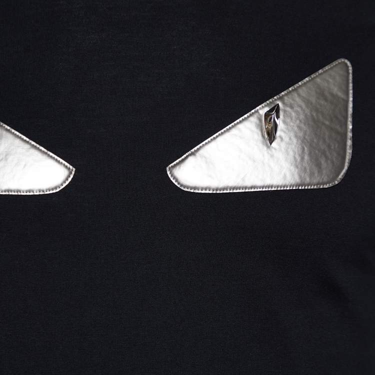 Pre Owned Fendi Black Cotton Studded Monster Eye Crew Neck T-Shirt S