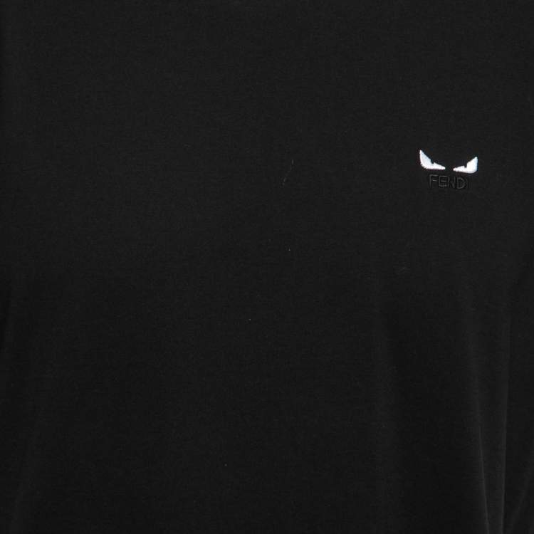 Pre Owned Fendi Black Cotton Monster Eye Embroidered Short Sleeve T-Shirt XXL