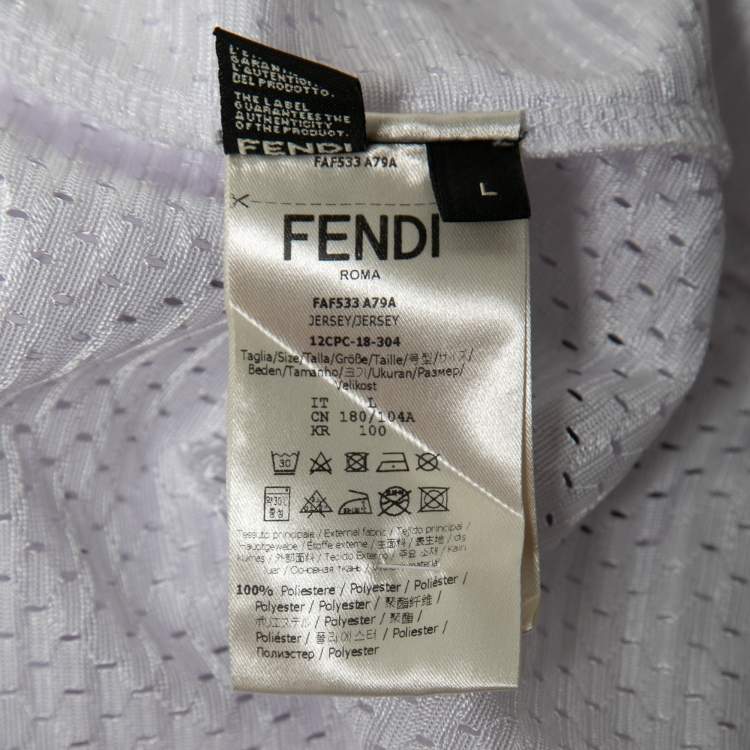 Pre Owned Fendi White Mesh Stripe Trim Detail Zip-Up Hooded Jacket L