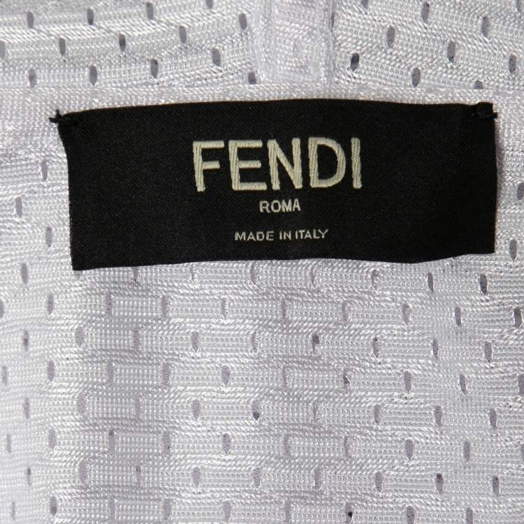 Pre Owned Fendi White Mesh Stripe Trim Detail Zip-Up Hooded Jacket L