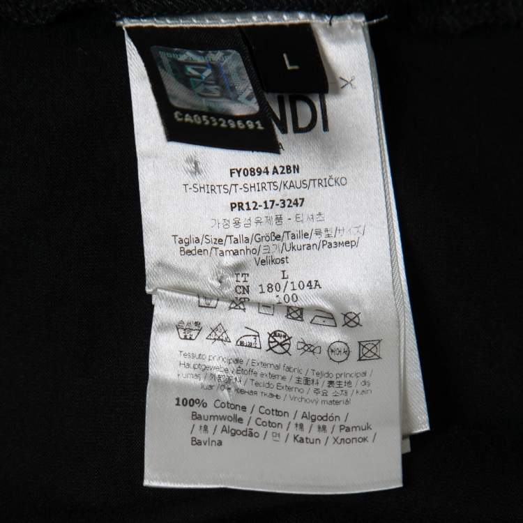 Pre Owned Fendi Black Cotton FF Patch Crew Neck Short Sleeve T-Shirt L