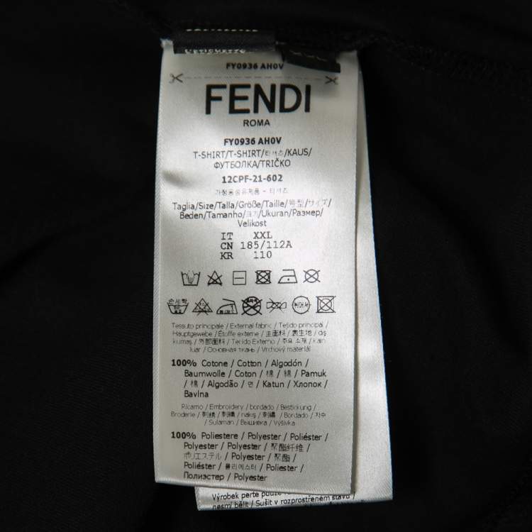 Pre Owned Fendi Black Cotton Logo Embroidered T-Shirt 2XL