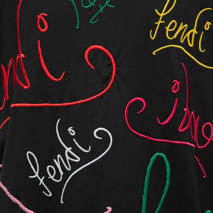 Pre Owned Fendi Black Cotton Logo Embroidered T-Shirt 2XL
