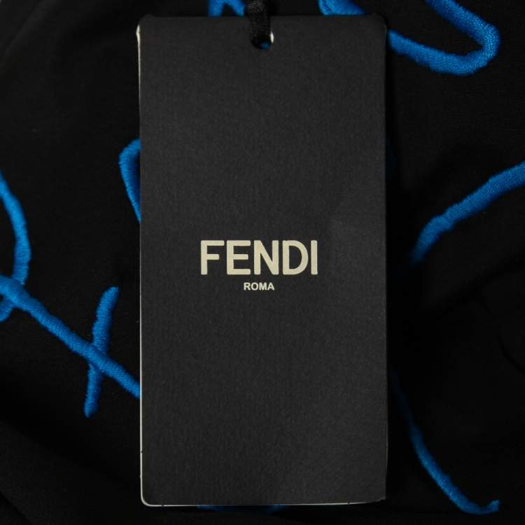Pre Owned Fendi Black Cotton Logo Embroidered T-Shirt 2XL