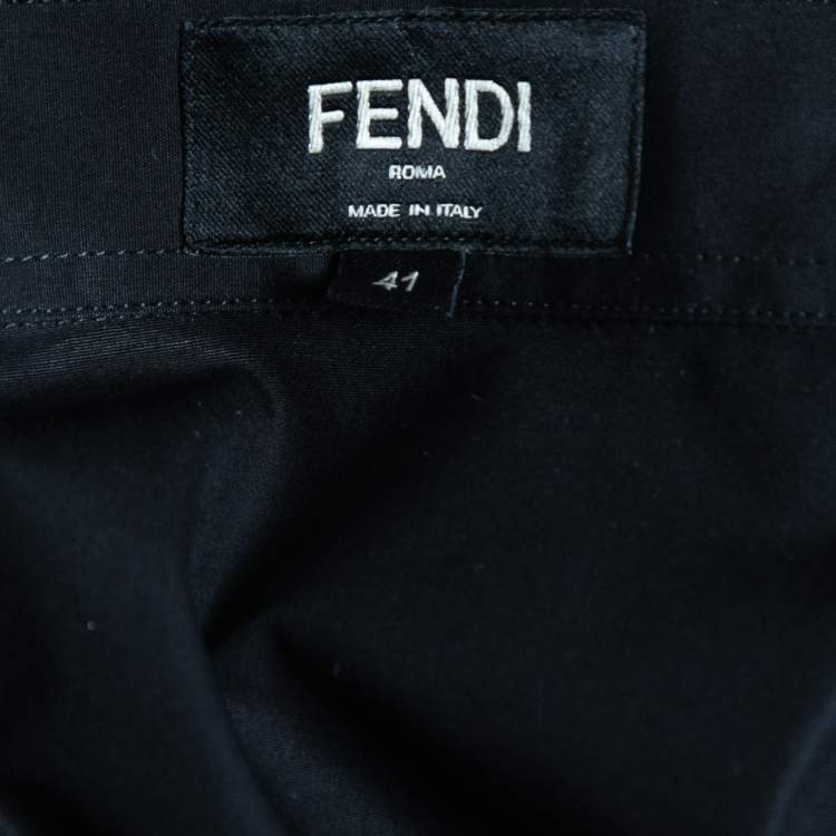 Pre Owned Fendi Black Cotton Monogram Detail Collar Shirt L