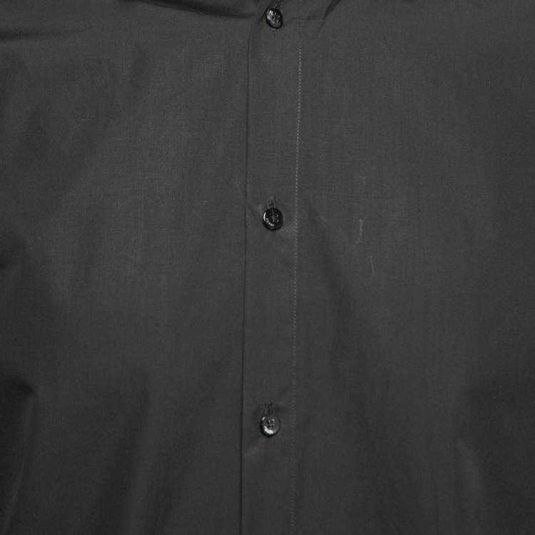 Pre Owned Fendi Black Cotton Monogram Detail Collar Shirt L