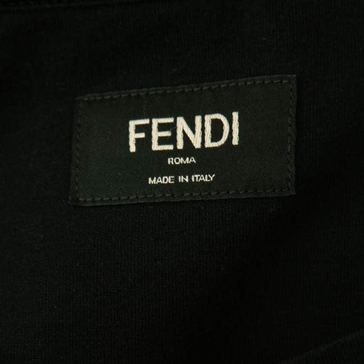Pre Owned Fendi Black Cotton Logo Embroidered Crewneck T-Shirt M
