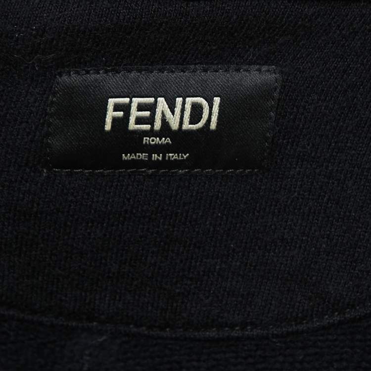 Pre Owned Fendi Black Knit Logo Band Detail Hoodie XL