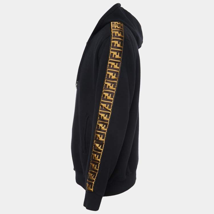 Pre Owned Fendi Black Knit Logo Band Detail Hoodie XL