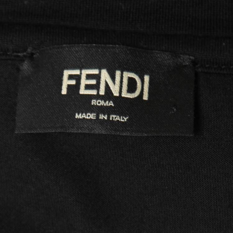 Pre Owned Fendi Black/ White Cotton FFreedom Print Crew Neck T Shirt L