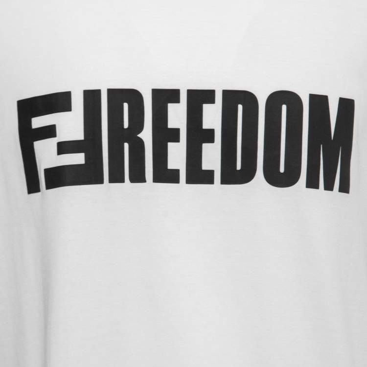 Pre Owned Fendi Black/ White Cotton FFreedom Print Crew Neck T Shirt L