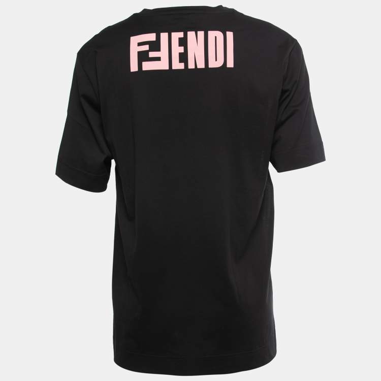 Pre Owned Fendi Black/ White Cotton FFreedom Print Crew Neck T Shirt L