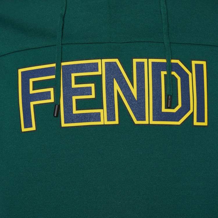 Pre Owned Fendi Green Logo Printed Knit Hoodie S