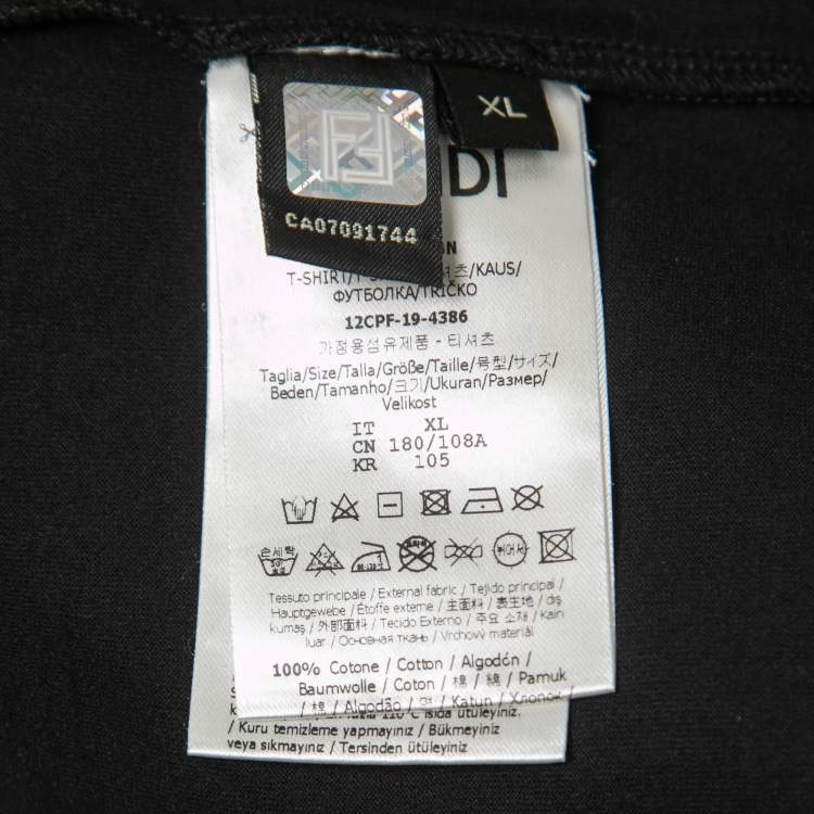Pre Owned Fendi Black Cotton Alcantara FF Logo Embroidered Round Neck T-Shirt XL