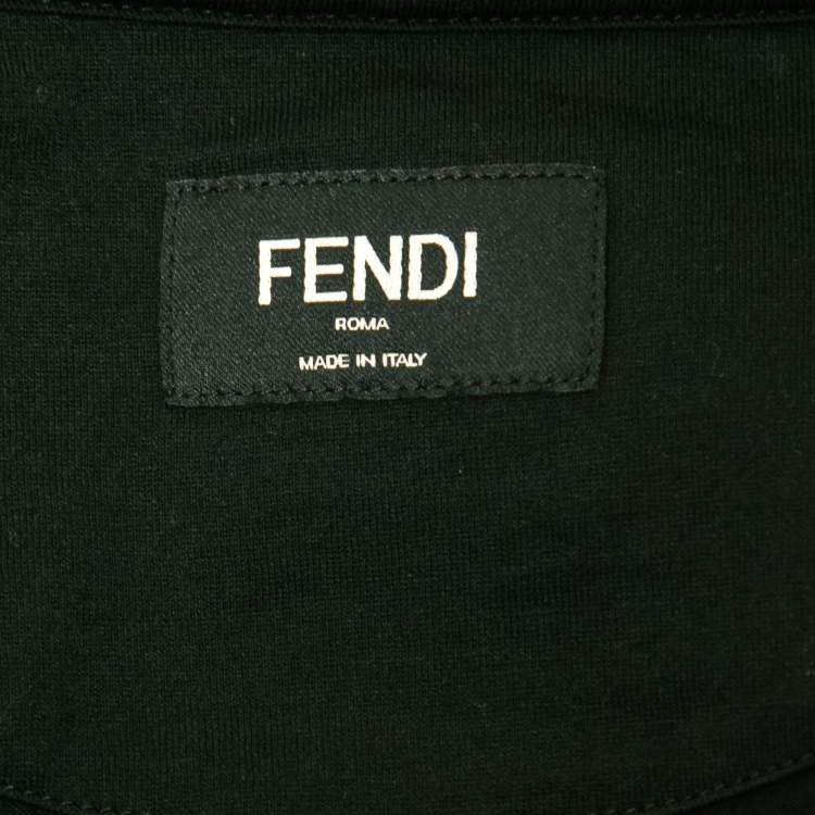 Pre Owned Fendi Black Cotton Alcantara FF Logo Embroidered Round Neck T-Shirt XL